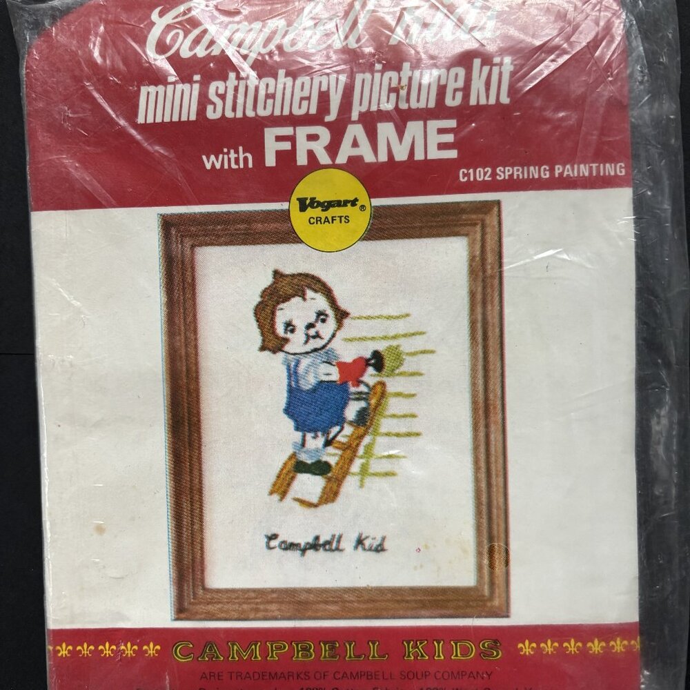 Vintage Vogart Crafts Campbell Kids Spring Painting Mini Crewel Kit #C102